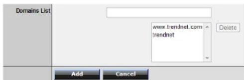 Domains List www.trendnet.com trendnet Delete Add Cancel