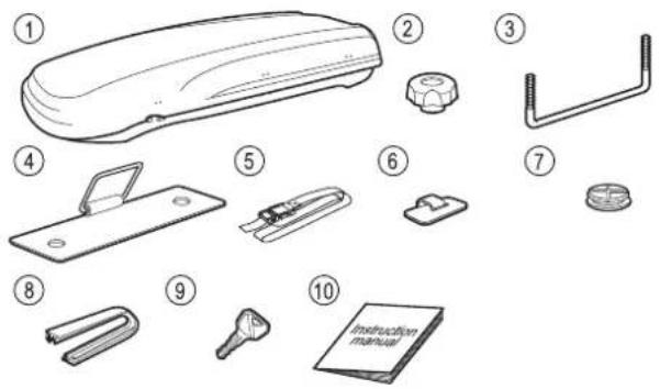 Exploded view diagram of a mechanical device with numbered parts including handle, clip, and key