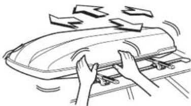 Line drawing of hands pressing down on a car hood with motion arrows indicating motion (no text or symbols)