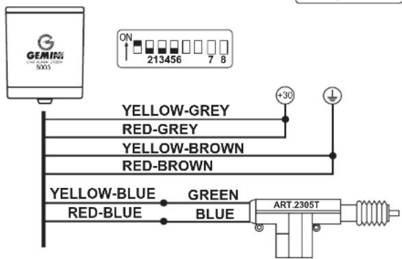 GEMIN ON 213456 7 8 YELLOW-GREY RED-GREY YELLOW-BROWN RED-BROWN YELLOW-BLUE RED-BLUE GREEN BLUE ART.2305T