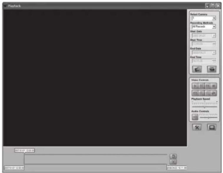 Playback Reset Camera Recording Methods All Records Start Date 00:00:00 Start Time 00:00:00 End Time 00:00:00 End Time 16:38 Video Controls Playback Speed Audio Controls 2007/06/27 12:00:30 2008/04/25 10:11:39