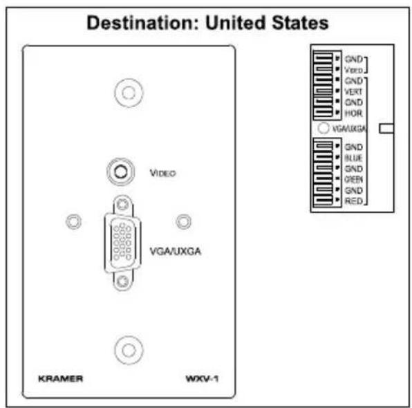 Destination: United States GND VDD GND VERT GND HOR VGAUXGA GND BLUE GND GREEN GND RED VIDEO VGAUXGA KRAMER WXV-1