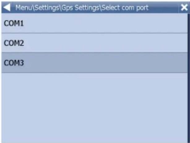 Menu\Settings\Gps Settings\Select com port COM1 COM2 COM3