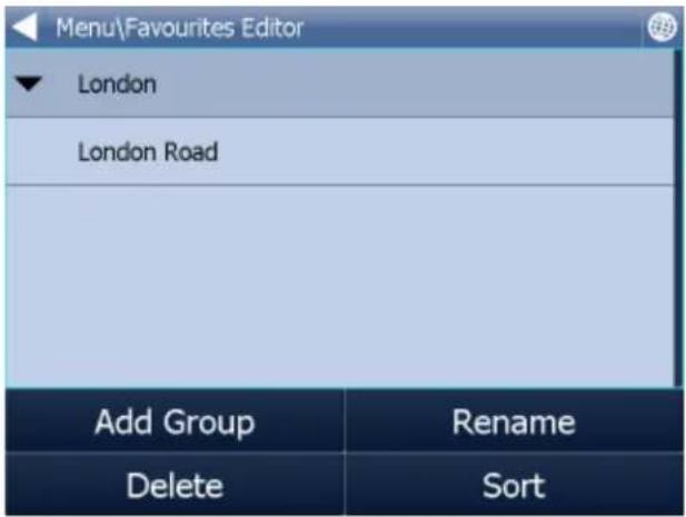 Menu\Favourites Editor London London Road Add Group Rename Delete Sort