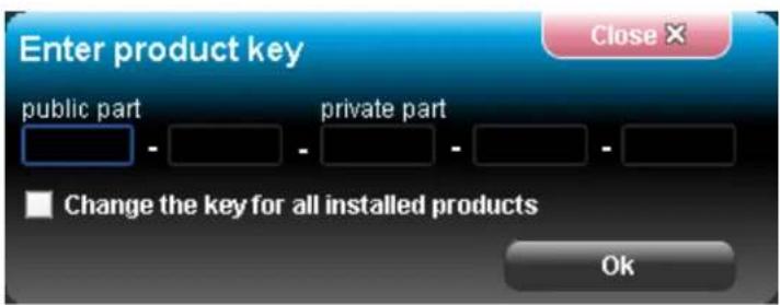 Enter product key public part - - - - - - Change the key for all installed products Ok
