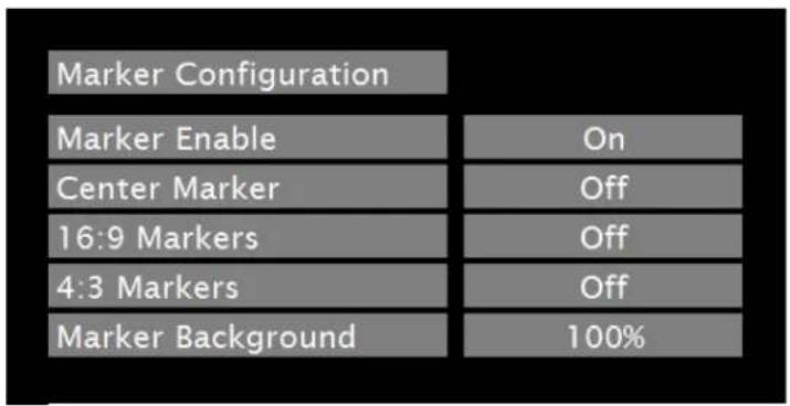 Marker Configuration Marker Enable On Center Marker Off 16:9 Markers Off 4:3 Markers Off Marker Background 100%