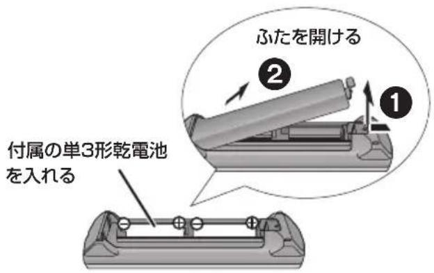 ふたを開ける 付属の単3形乾電池を入れる ② ①