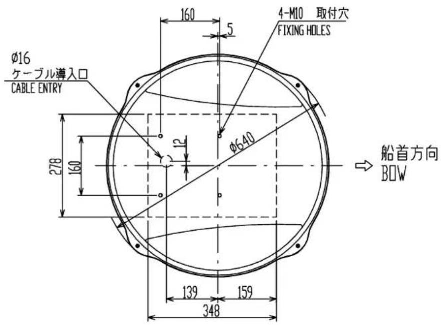 φ16 ケーブル導入口 CABLE ENTRY 278 160 160 5 4-M10 取付穴 FIXING HOLES φ640 12 139 159 348 → 船首方向 BOW