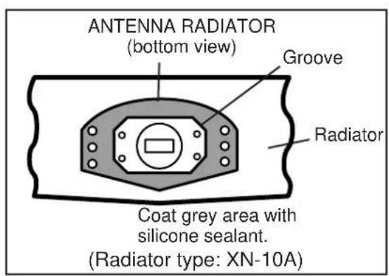 ANTENNA RADIATOR (bottom view) Groove Radiator Coat grey area with silicone sealant. (Radiator type: XN-10A)