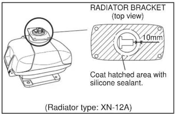 RADIATOR BRACKET (top view) 10mm Coat hatched area with silicone sealant. (Radiator type: XN-12A)