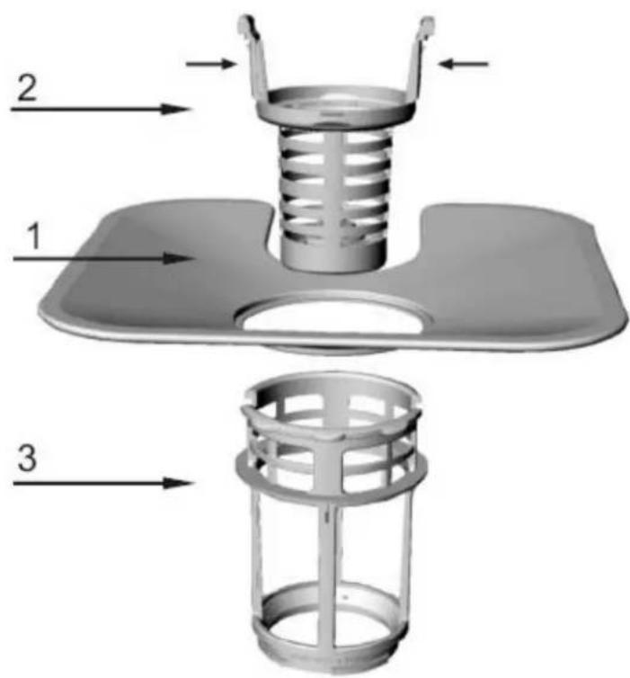 Technical diagram of a mechanical component with labeled parts 1, 2, and 3