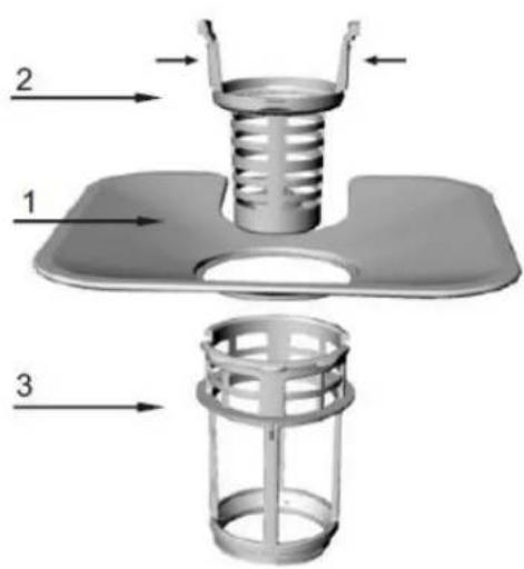 Technical diagram of a mechanical component with labeled parts 1, 2, and 3