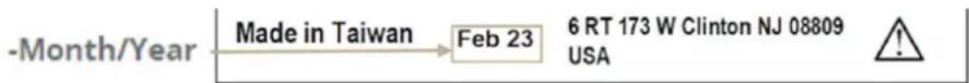 -Month/Year Made in Taiwan Feb 23 6 RT 173 W Clinton NJ 08809 USA !