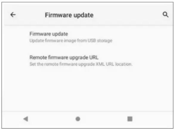 Firmware update Firmware update Update firmware image from USB storage Remote firmware upgrade URL Set the remote firmware upgrade XML URL location.