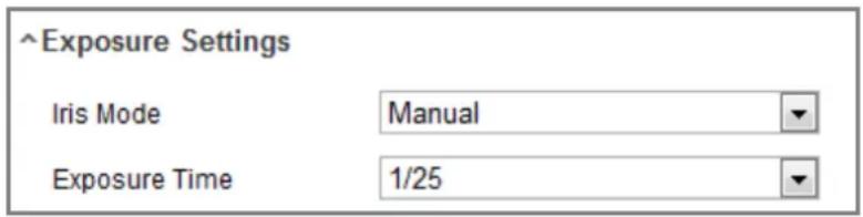 ^Exposure Settings Iris Mode Manual Exposure Time 1/25