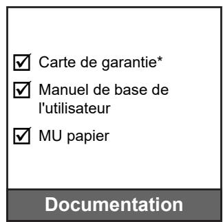 ✓ Carte de garantie* ✓ Manuel de base de l'utilisateur ✓ MU papier Documentation