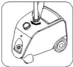 Line drawing of a small industrial vacuum cleaner with a handle and control knob (no text or symbols)