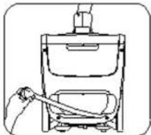 Line drawing of a mechanical device with a handle and base, no text or symbols present