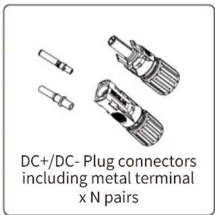 DC+/DC- Plug connectors including metal terminal x N pairs