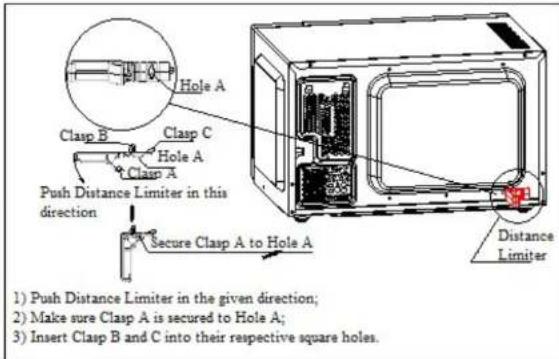 Hole A Clasp B Clasp C Hole A Clasp A Push Distance Limiter in this direction Secure Clasp A to Hole A Distance Limiter 1) Push Distance Limiter in the given direction; 2) Make sure Clasp A is secured to Hole A; 3) Insert Clasp B and C into their respective square holes.