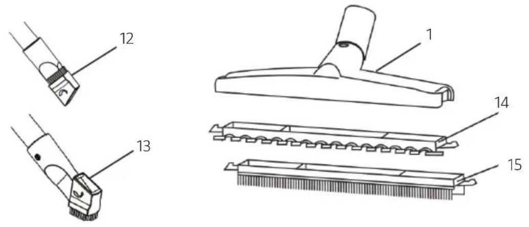 Technical diagram of a hair clip assembly with numbered parts labeled 1, 12, 13, 14, and 15