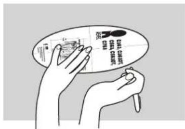 Illustration showing hands holding a circular object with printed text and diagrams, possibly illustrating a document or interface.