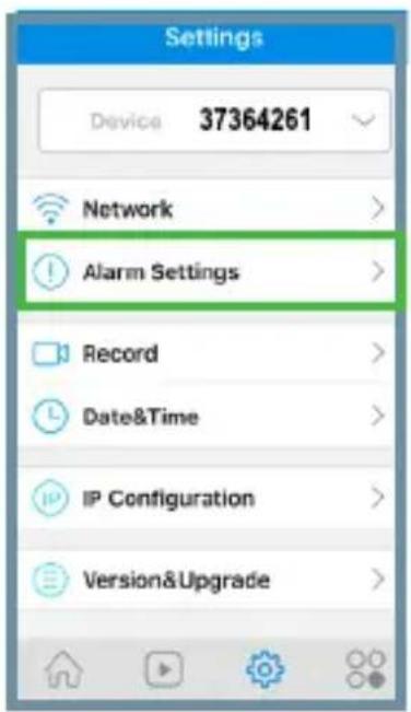 Settings Device 37364261 Network > Alarm Settings > Record > Date&Time > IP Configuration > Version&Upgrade >