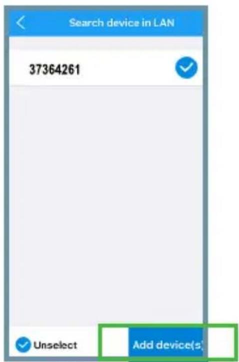 Search device in LAN 37364261 Unselect Add device(s)