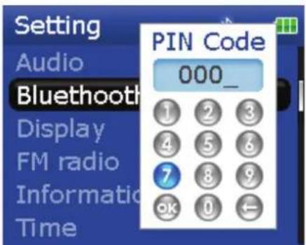Setting Audio Bluetooth Display FM radio Information Time PIN Code 000_