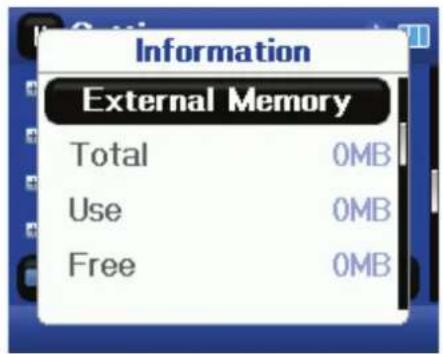 Information External Memory Total 0MB Use 0MB Free 0MB
