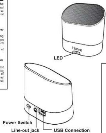 iHome LED Power Switch Line-out jack USB Connection