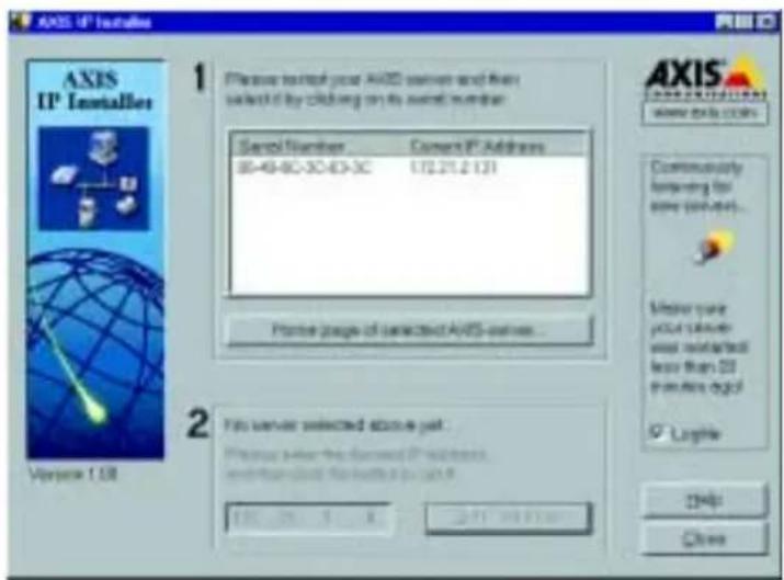AXIS IP install AXIS IP Installers Version 1.08 Please install your AXIS server and then selected by clicking on its own number. Cancel Number Cancel IP Address 30-40-60-70-80-90 172.21.2 (3) Finish page of selected AXIS servers... Continuously opening for save computer... Measure your please select the installed lower than 50 transfer digit Logite OK Close