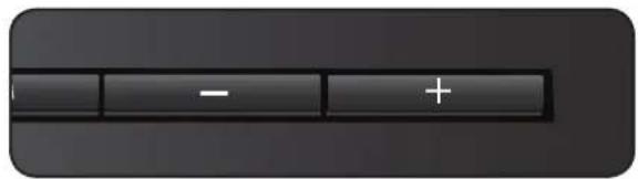 User interface button with three buttons (one left, one right, one plus) and no visible text or symbols