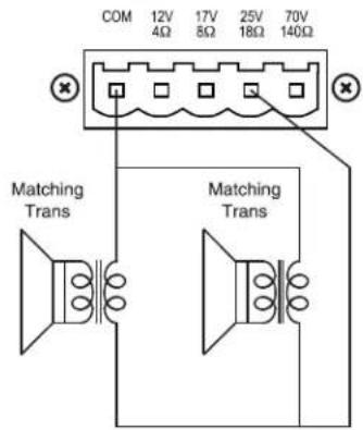 COM 12V 17V 25V 70V 4Ω 8Ω 18Ω 140Ω Matching Trans Matching Trans