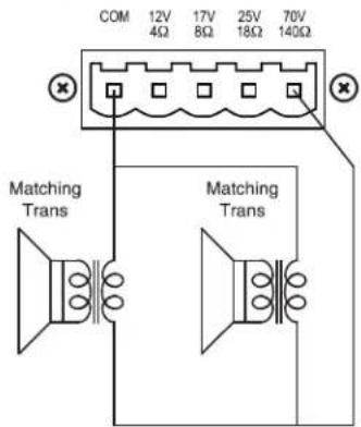 COM 12V 17V 25V 70V 4Ω 8Ω 18Ω 140Ω Matching Trans Matching Trans