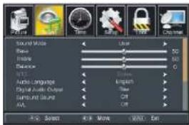 Sound Mode Base Index Distance NTS Apple Language Digital Audio Channel Gambout Sound AA. RGB Speed RGB Move (000) Exit