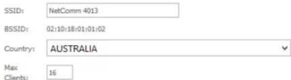 SSID: NetComm 4013 BSSID: 02:10:18:01:01:02 Country: AUSTRALIA Max Clients: 16