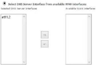 Select DNS Server Interface from available WAN Interfaces Selected DNS Server Interfaces eth1.2 Available WAN Interfaces