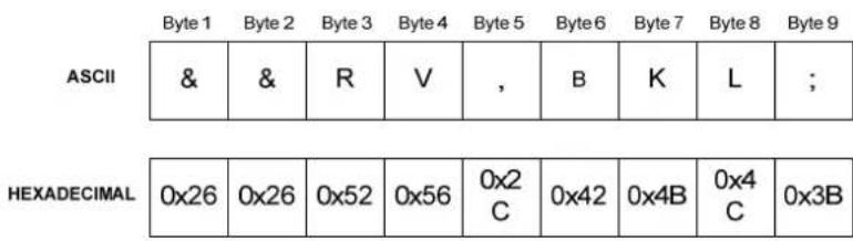 ASCII & & R V , B K L ; HEXADECIMAL 0x26 0x26 0x52 0x56 0x2 C 0x42 0x4B 0x4 C 0x3B