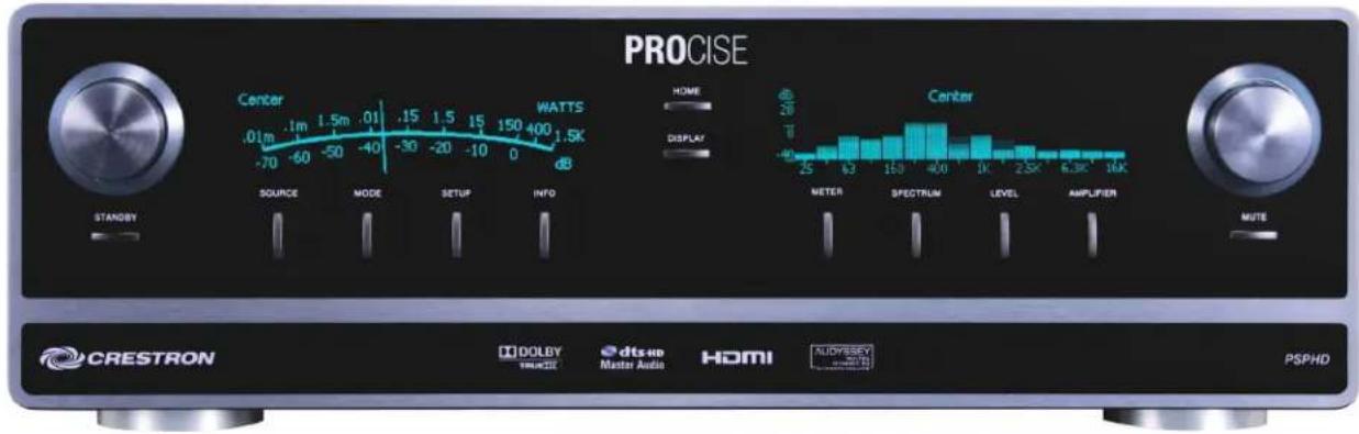 PROCISE Center .01m 1.5m .01 -70 -60 -50 -40 WATTS .15 1.5 15 150 400 1.5K -30 -20 -10 0 dB HOME DISPLAY 20 25 63 150 400 1K SPECTRUM LEVEL AMPLIFIER MUTE CRESTRON DOLBY dts-40 HDMI NUDYSEBY PSPHD Master Audio