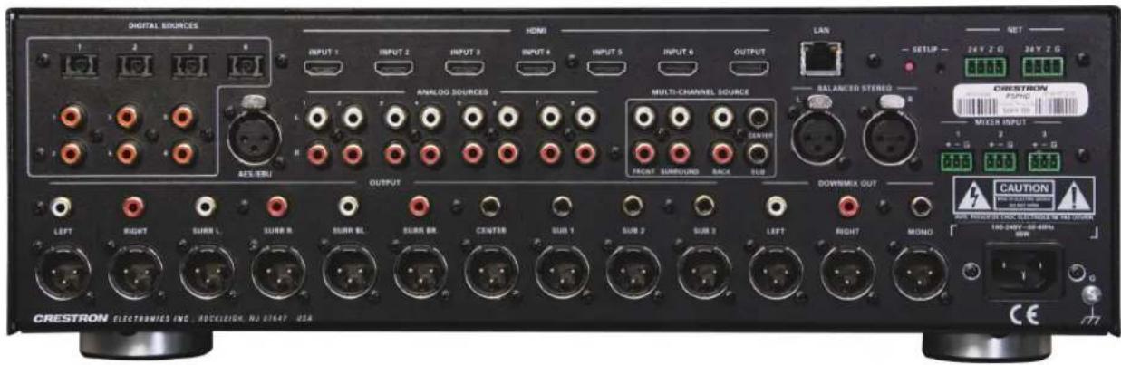 DIGITAL SOURCES INPUT 1 INPUT 2 INPUT 3 INPUT 4 INPUT 5 INPUT 6 OUTPUT ANALOG SOURCES MULTI-C CHANNEL SOURCE BALANCER STEREO SETUP 24V 2 G 24V 2 G CRESTRON POWER MIXER INPUT 1 2 3 4 5 6 7 8 9 10 LEFT RIGHT SUB L SUB R SUB BL SUB BR CENTER SUB 1 SUB 2 SUB 3 LEFT RIGHT MONO CAUTION 100-24V~26-60Hz 100-24V~26-60Hz CE CRESTRON ELECTRONICS INC., AOCLEIGH, NJ 07647 USA