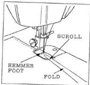 SCROLL HEMMER FOOT FOLD