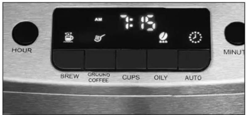 AM 7:15 HOUR MINUT 8REW GROUND COFFEE CUPS OILY AUTO