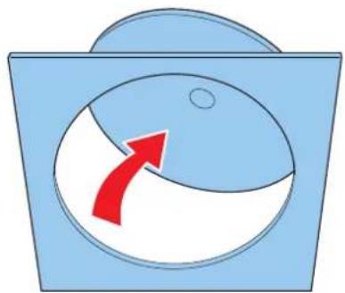 Simple diagram of a bag with a red arrow pointing to a circular shape, no text or symbols present.
