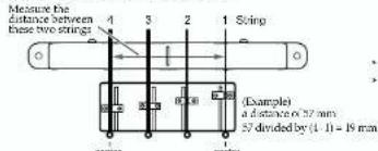 Measure the distance between these two strings 4 3 2 1 Swing Example) a distance of 57 mm 57 divided by (1 - 1) = 19 mm