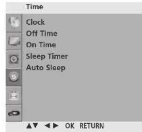Time Clock Off Time On Time Sleep Timer Auto Sleep OK RETURN