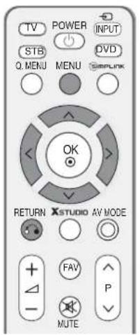 TV POWER INPUT STB Q. MENU MENU DVD SPRPLINK OK RETURN XSTUDIO AV MODE FAV P MUTE