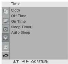 Time Clock Off Time On Time Sleep Timer Auto Sleep OK RETURN