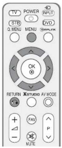 TV POWER INPUT STB DVD Q. MENU MENU SIMPLINK OK RETURN XSTUDIO AV MODE FAV P MUTE
