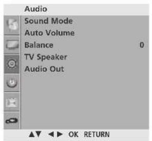 Audio Sound Mode Auto Volume Balance 0 TV Speaker Audio Out